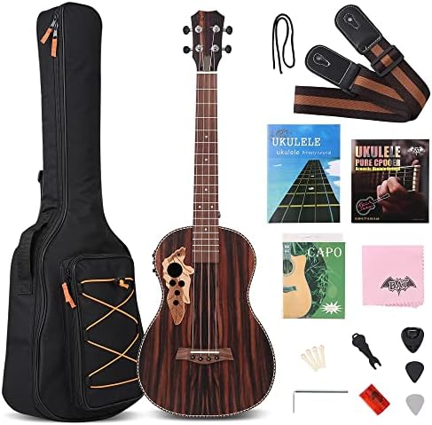 Baritone Ukulele Electric 30 Inch All Blackwood Acoustic Ukelele Kit with Truss Rod with EQ with Gig Bag,Strap,Nylon String,Electric Tuner,Pick,shaker Musoo