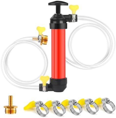 Antifreeze Siphon Hand Pump Kit - Fuel & Water Transfer Pump for RVs, Campers & Trailers | Includes 5 Clamps & Two 1-Metre Transparent Hoses for Easy Antifreeze Injection SVECPOYP