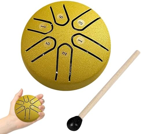 Rain Drum for Outside,Steel Tongue Drum Rain Chime,Buddha Stones Mini Steel Tongue Drum,3 Inch 6 Note Sound Healing Drum Kit,Handpan Drum for Beginner with Song Book,Mini Handpan Drum Waterproof(gold) Yousheme