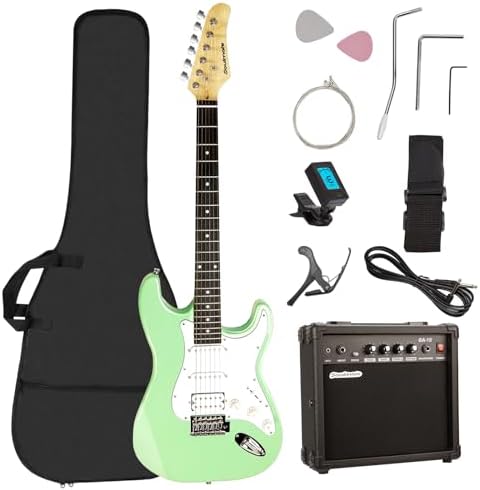 Soulmate Electric Guitar Beginner Kit Solid Body 39 Inch Full Size HSS Pick Up Right Handed Electric Guitar for Starter, with Amplifier, Bag, Digital Tuner, Capo, Strap, String,Cable, Picks, Black Soulmate