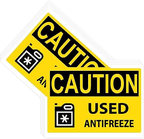 Caution Used Antifreeze Sign Stickers Labels,5×7 Inch Hazard Waste Label Decal Stickers Warning Sign Labels for Outdoors(Pack-10) Hodmopli