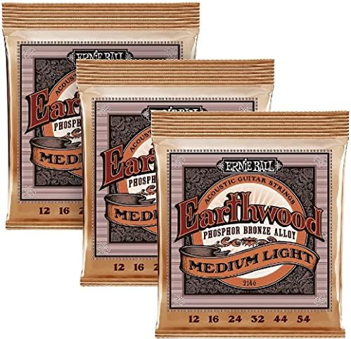 Ernie Ball Earthwood Medium Light Phosphor Bronze Acoustic Guitar Strings 3-pack, 12-54 Gauge (P03446) Ernie Ball