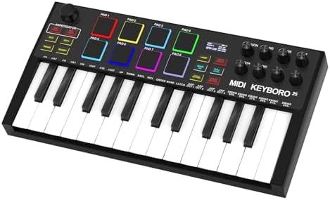 MIDI Keyboard Controllers: 25-Key USB MIDI Keyboard with Backlit Drum Pads, Knobs, Computer Recording MIDI Controllers- Beat Maker Machine, MIDI Keyboard MelWinForee