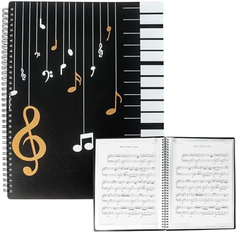 Klmnop 120 Pages Sheet Music Folder，Spiral Binder Music File Folder Fit A4 8.5 x 11 in Size Pape， Waterproof Sheet Music Storage for Choir Folder(Black) Klmnop