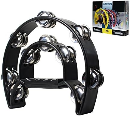 YMC TAM20-BLACK Double Row Tambourine - Metal Jingles Hand Held Percussion Ergonomic Handle Ymc