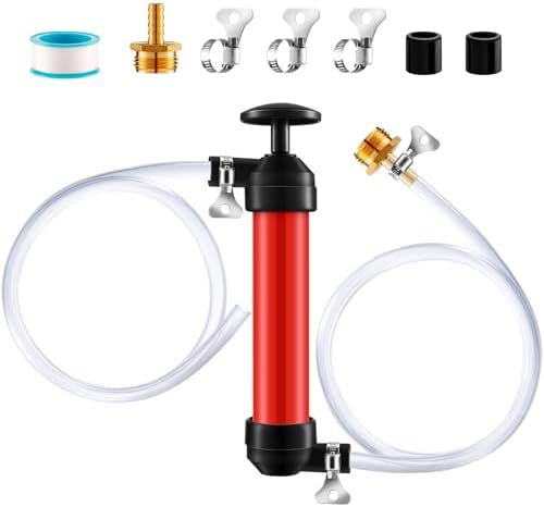 RV Antifreeze Siphon Hand Pump Kit, Liquid Transfer Pump with Two 1 Metre Clear PVC Hoses for Petrol, Oil and Fluids, Fuel Siphon Pumps with 2 Clamps, Camper, Boat Winterization Accessories Niuyhe