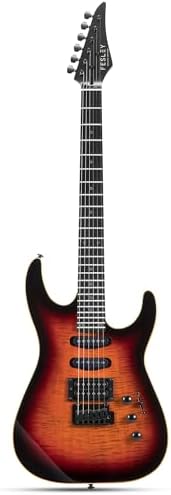 39" Solid Body Electric Guitar: Electric Guitar Kit with Bone Nut, Full Size 6 String Guitars with 24 Frets, Poplar Body AAA Flame Maple Top, Guitarra Electrica with HSS Ceramic Pickup,Black Fesley X