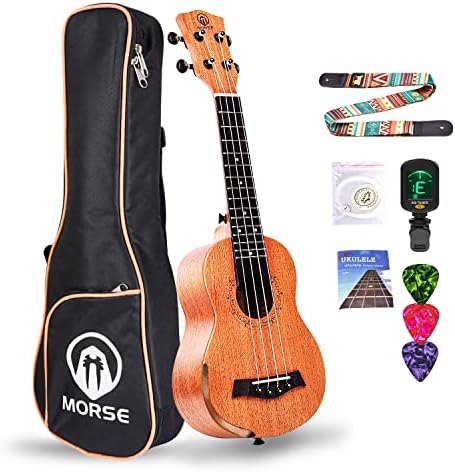 MORSE Soprano Ukulele Arm Rest Ukulele for Beginner Pack-21 Inch with Gig Bag Fast Learn Songbook Tuner Pick All in One Kit Morse