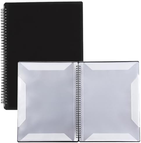 RAUYIVANY Music Folder, A4 Size, Black Color, Plastic Material, 20 Sleeves, 40 Pages, Spiral Binding, Double-Sided File RAUYIVANY