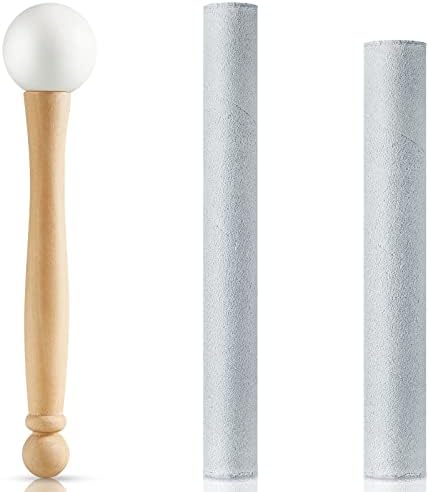 3 Pieces Crystal Singing Bowl Mallet Set, Include Thick Suede Striker Solid and Hollow Sound Bowl Stick, Crystal Singing Bowl Rubber Mallet with Wood Handle for Playing Singing Bowl Nuanchu