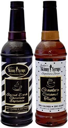 Jordans Skinny Syrups Sugar Free Signature Series 2 Pack - Salted Dark Chocolate Espresso and Chocolate Caramel Truffle - Gluten Free - Keto - Kosher - Made in the USA … Dognnak