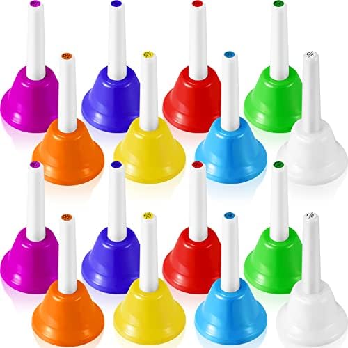 16 Pcs 8 Note Hand Bells Set Musical Handbells for Kids Colorful Diatonic Metal Bells Musical Toy Percussion for Kids Toddlers Children Musical Teaching Church Chorus Wedding Family Christmas Party Fabbay