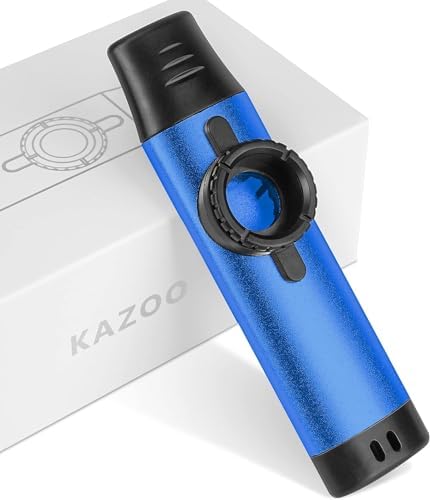 Kazoo with 5 extra Membranes,Metal Kazoo with Adjustable Tone for Guitar, Ukulele, Violin, Piano, Keyboard, Includes Gift Box - Easy to Carry Kazoos Blue HOM-DIS