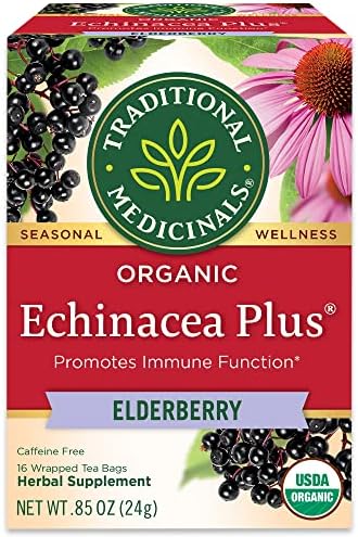 Traditional Medicinals Organic Echinacea Plus Seasonal Tea (Pack of 1), Promotes Immune Function, 16 Tea Bags Traditional Medicinals