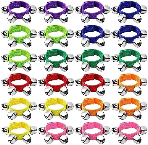 CCINEE 24Pack Band Wrist Bells 8 Colors Jingle Bell Percussion Musical Instrument Hand Bell Ankle Bells for Kids Christmas Party Favors Ccinee