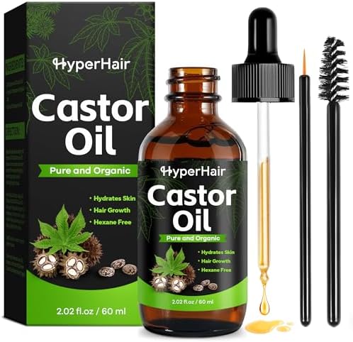 Organic Castor Oil, 2.02 Fl. Oz, Hair Styling Agent for Hair, Eyelashes, Eyebrow Growth, Essential Oil, Massage Oil, Hair Nourishing Oil, Deep Massage & Moisturizing For Body HyperHair