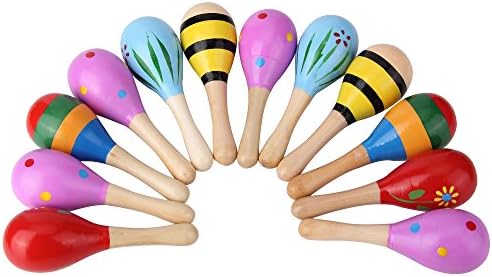 6 PCS Mini Fiesta Wooden Maracas Toys, Wooden Maracas Festival Painting, Wooden Carnival Maracas (Random Colors) Sansheng