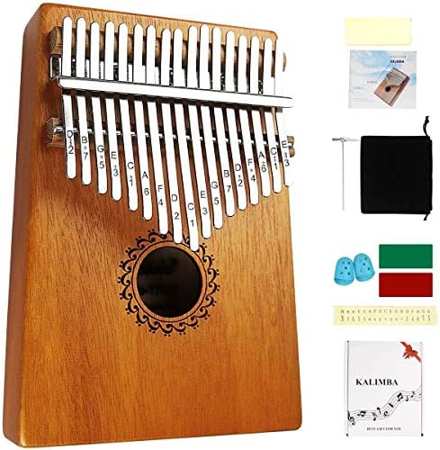 FLSEPAMB Kalimba 17 Key Thumb Piano with Mahogany Wood Portable Mbira Finger Piano Gifts for Kids and Piano Beginners Professional (Blue) FLSEPAMB