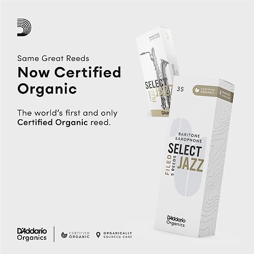 D'Addario Organic Select Jazz Filed Sax 2 Medium, 5 Pack Baritone Saxophone Reeds (ORSF05BSX2M) Rico