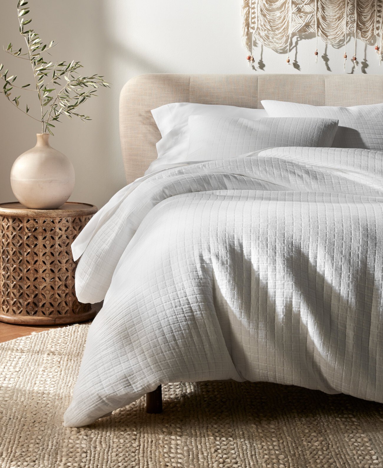 Organic Cotton Check Matelassé 3-Pc. Comforter Set, King, Exclusively at Macy’s Oake