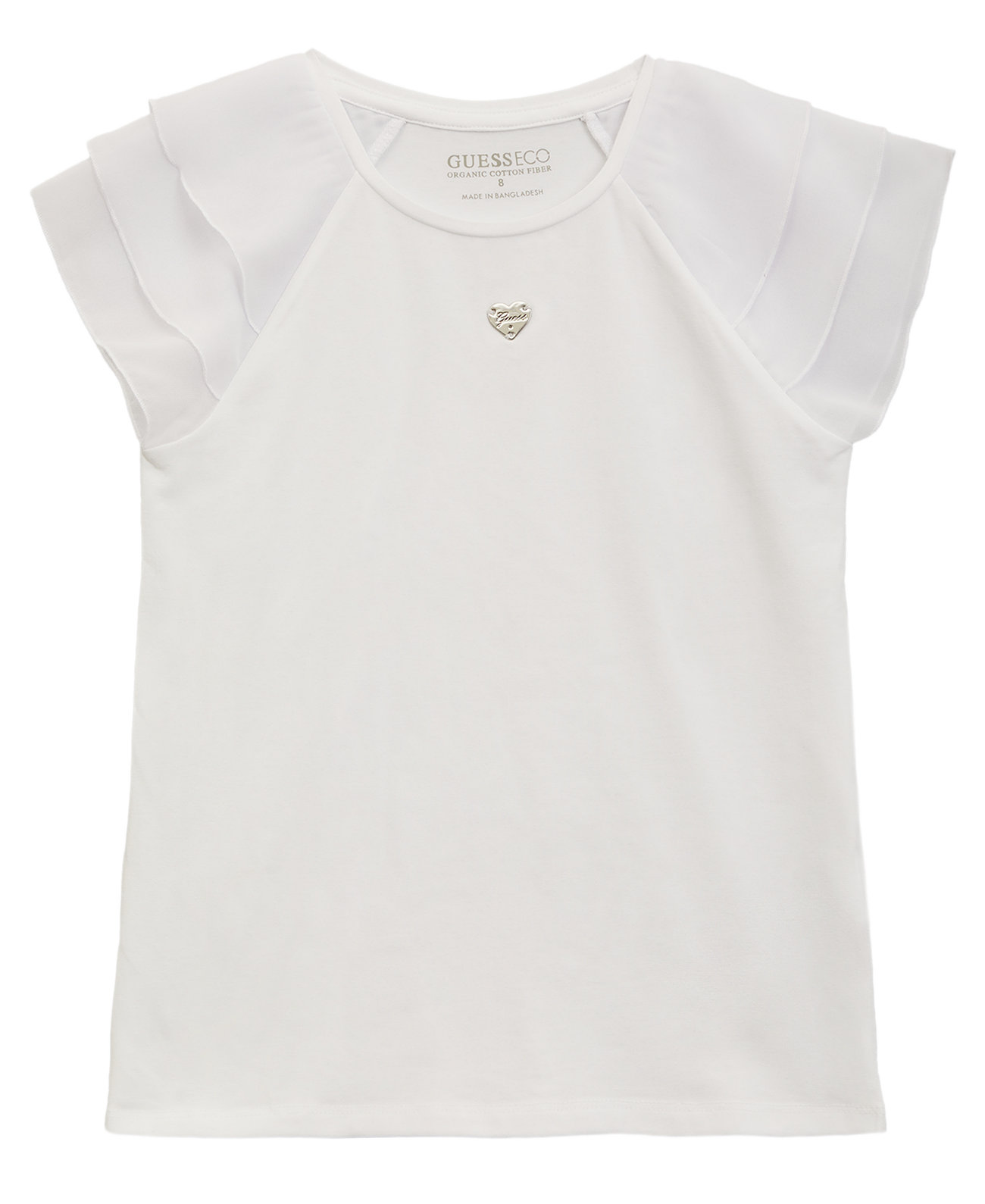 Big Girls Short Sleeve T-Shirt with Chiffon Detail Guess