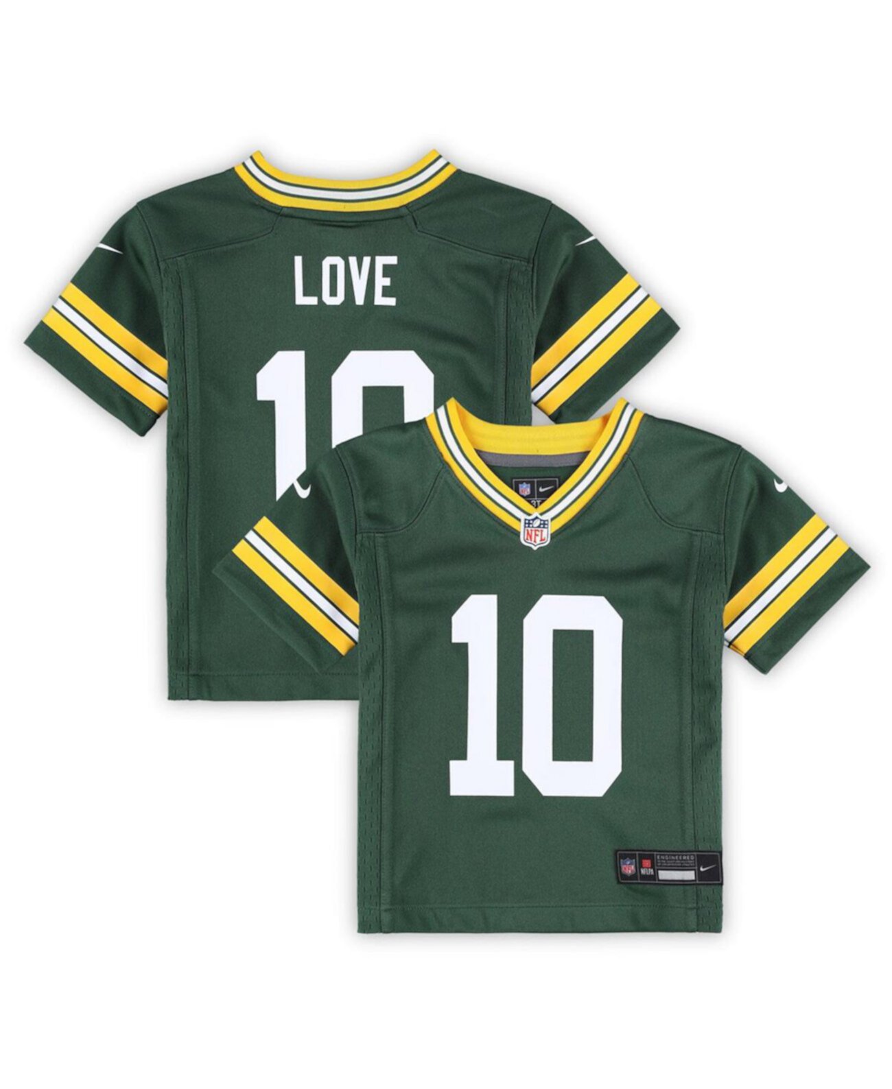 Детская игровая футболка Jordan Love командам Green Bay Packers от Nike с сетчатыми боковыми панелями Nike