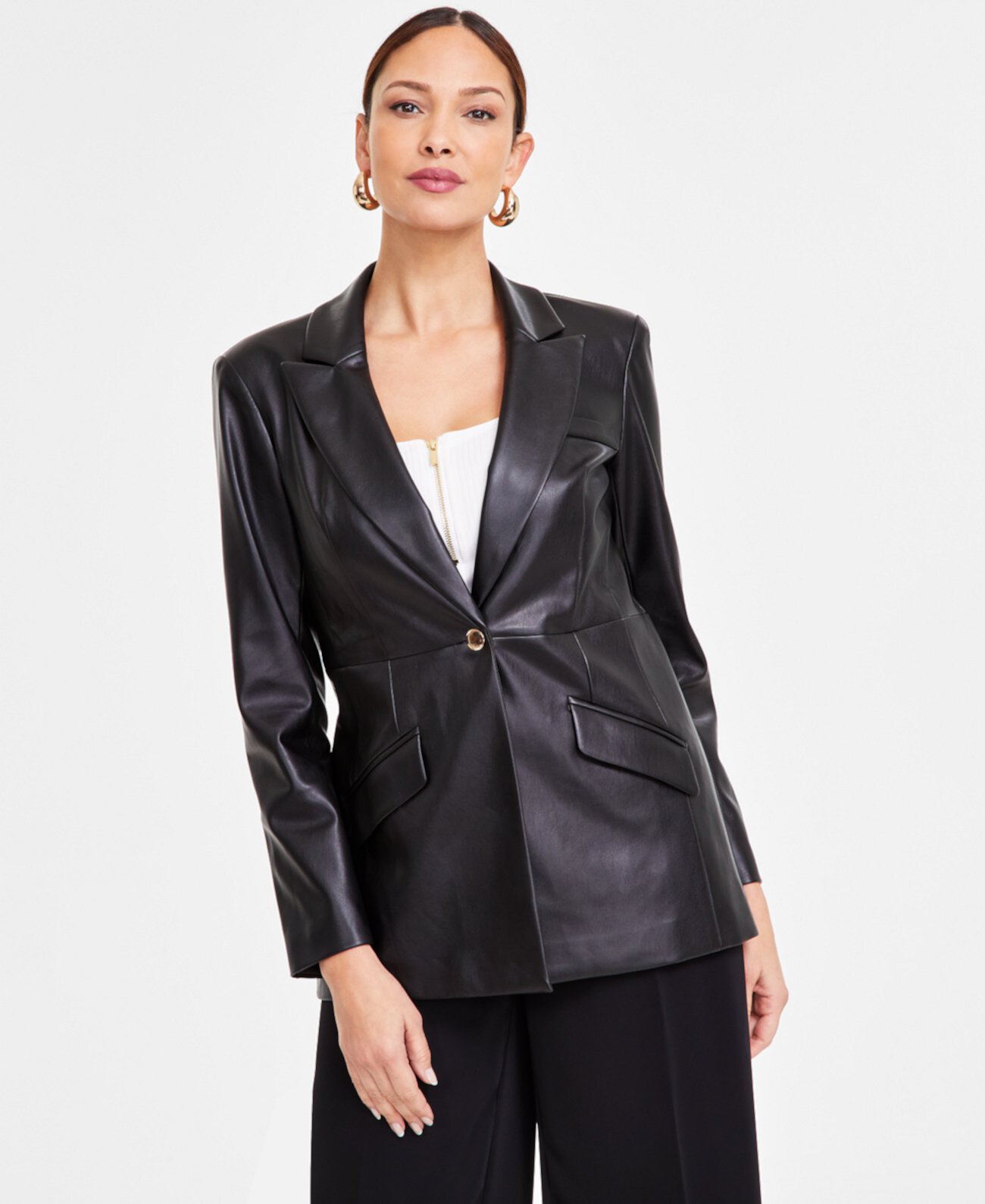 Women's Faux-Leather Single-Breasted Blazer, Exclusively at Macy's I.N.C. International Concepts