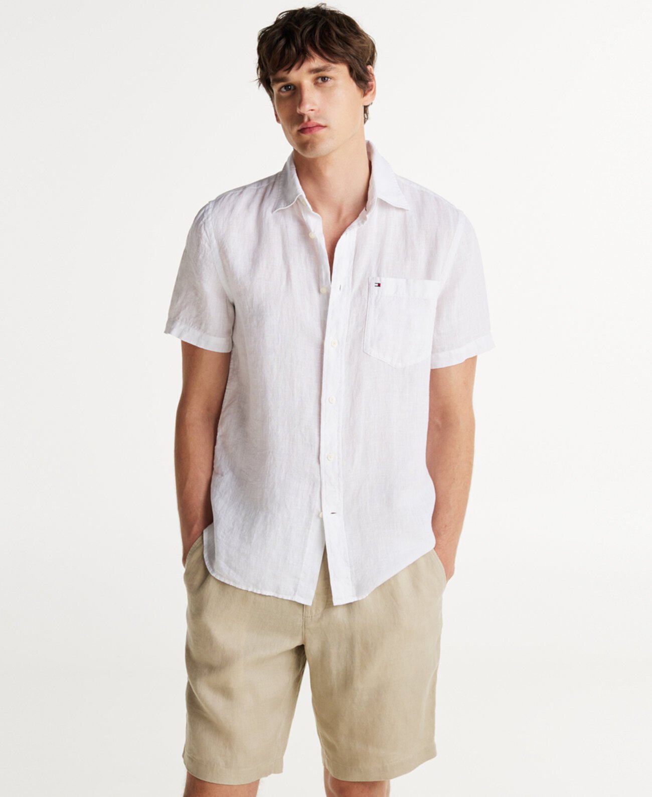 Men's Short-Sleeve Pigment-Dyed Linen Button-Front Shirt Tommy Hilfiger