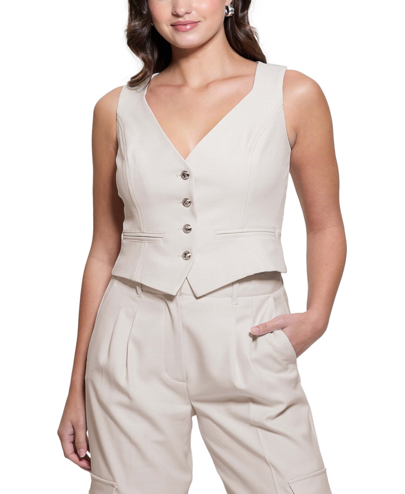 Women's Matea Angled-Hem Cropped Suit Vest Guess