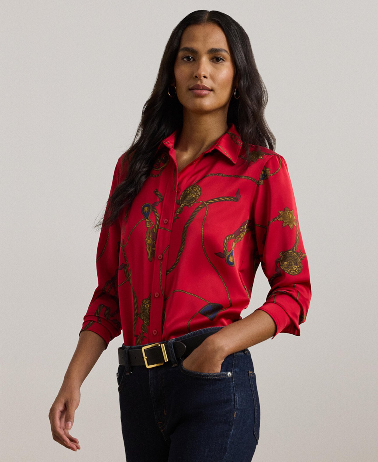 Women's Classic-Fit Print Satin Charmeuse Shirt, Regular & Petite LAUREN Ralph Lauren