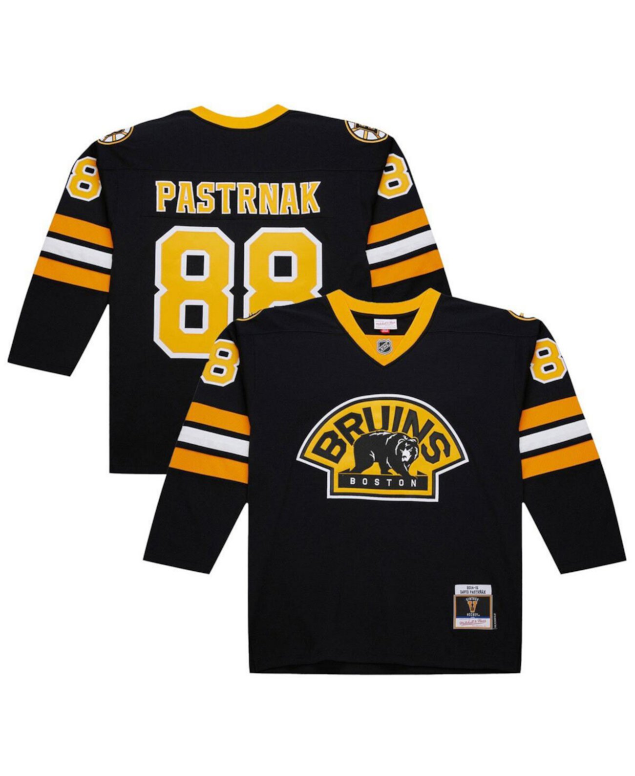 Мужская черная футболка Boston Bruins David Pastrnak 2014-15 с длинными рукавами и V-образным вырезом Mitchell & Ness