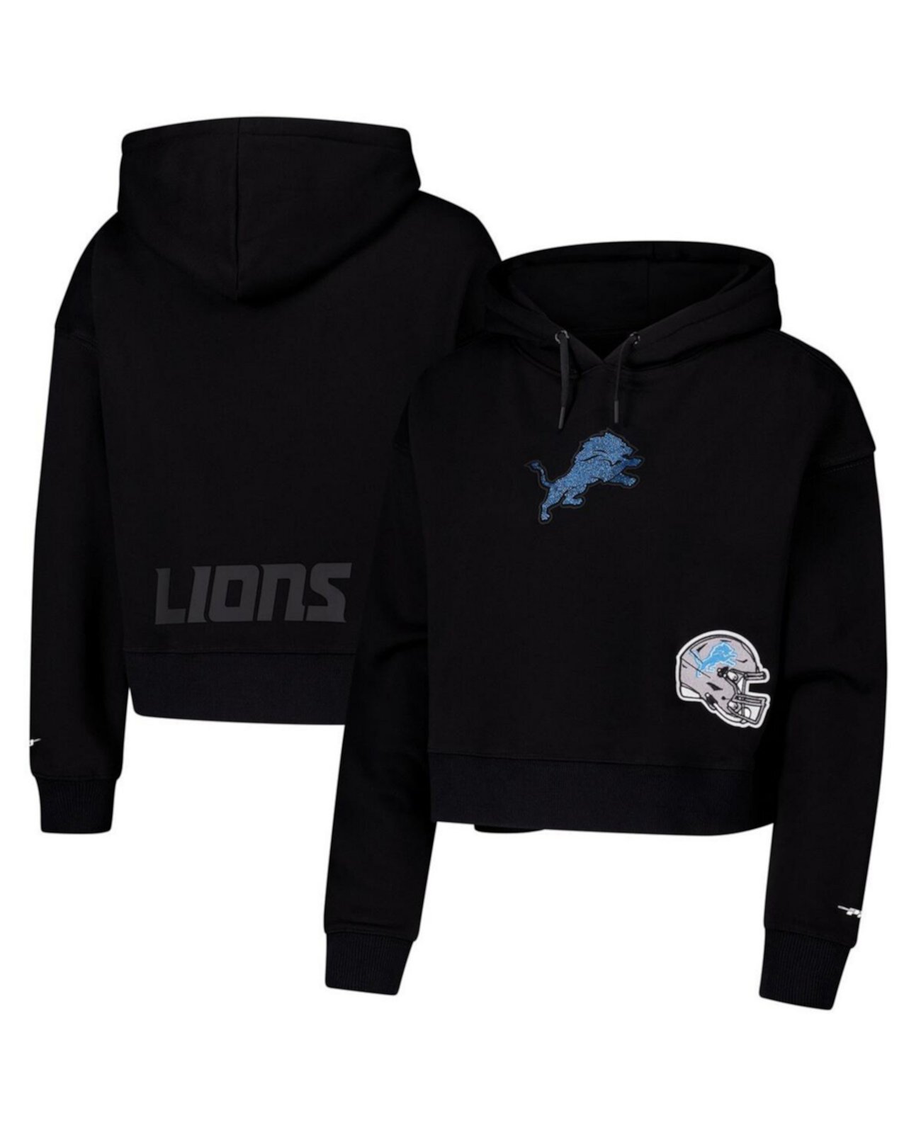 Женское черное худи Detroit Lions с рисунком из страз, укороченная модель, долговечный флис Pro Standard