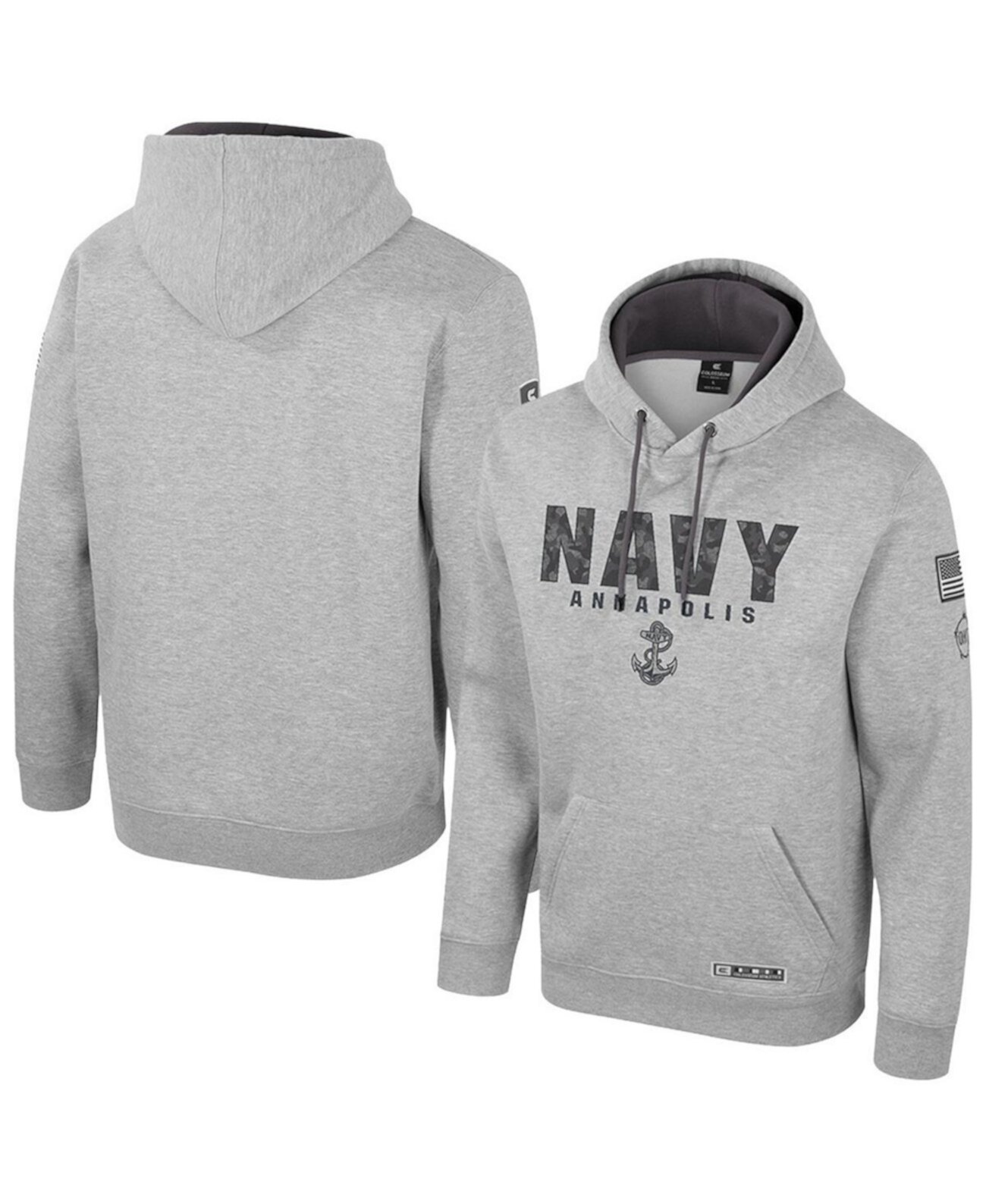 Мужское худи Oorah OHT Military Appreciation Navy Midshipmen серого цвета, 70% хлопка, 30% полиэстера Colosseum