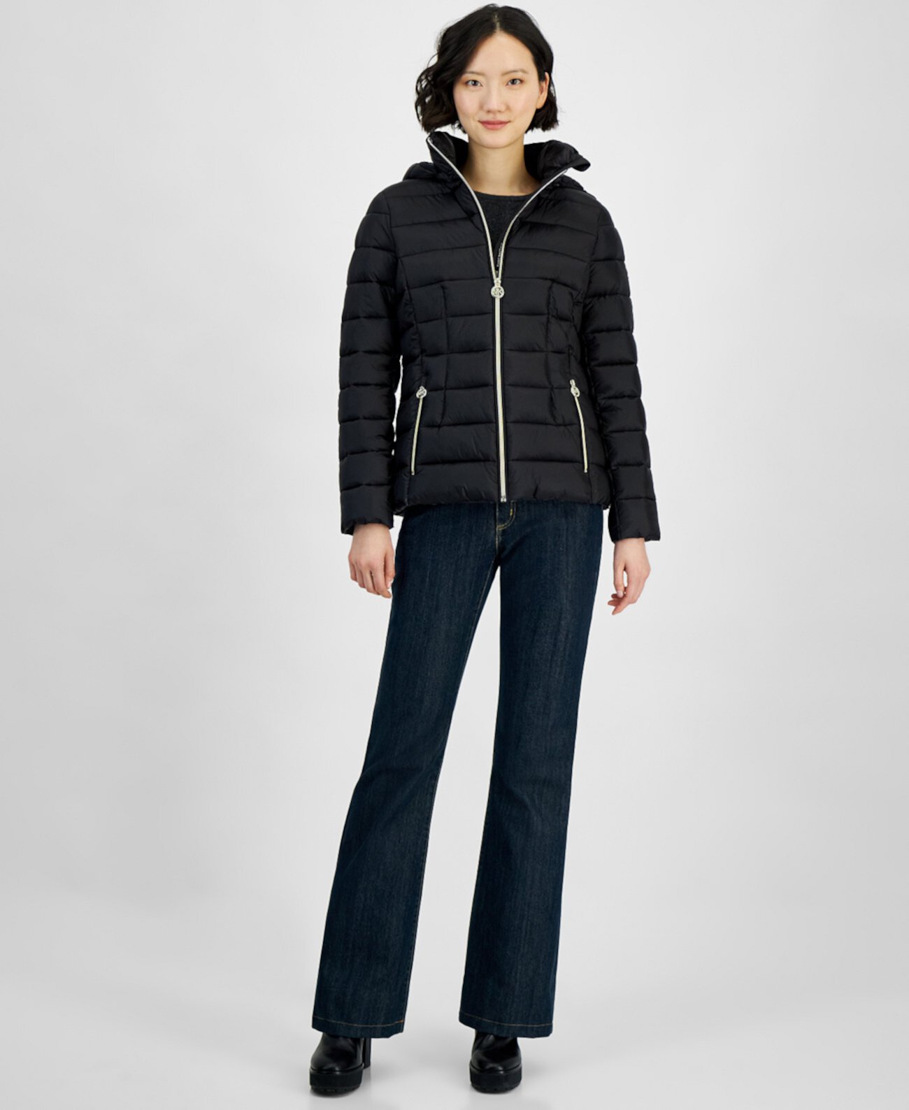 Women's Hooded Zip Packable Down Puffer Coat Michael Kors