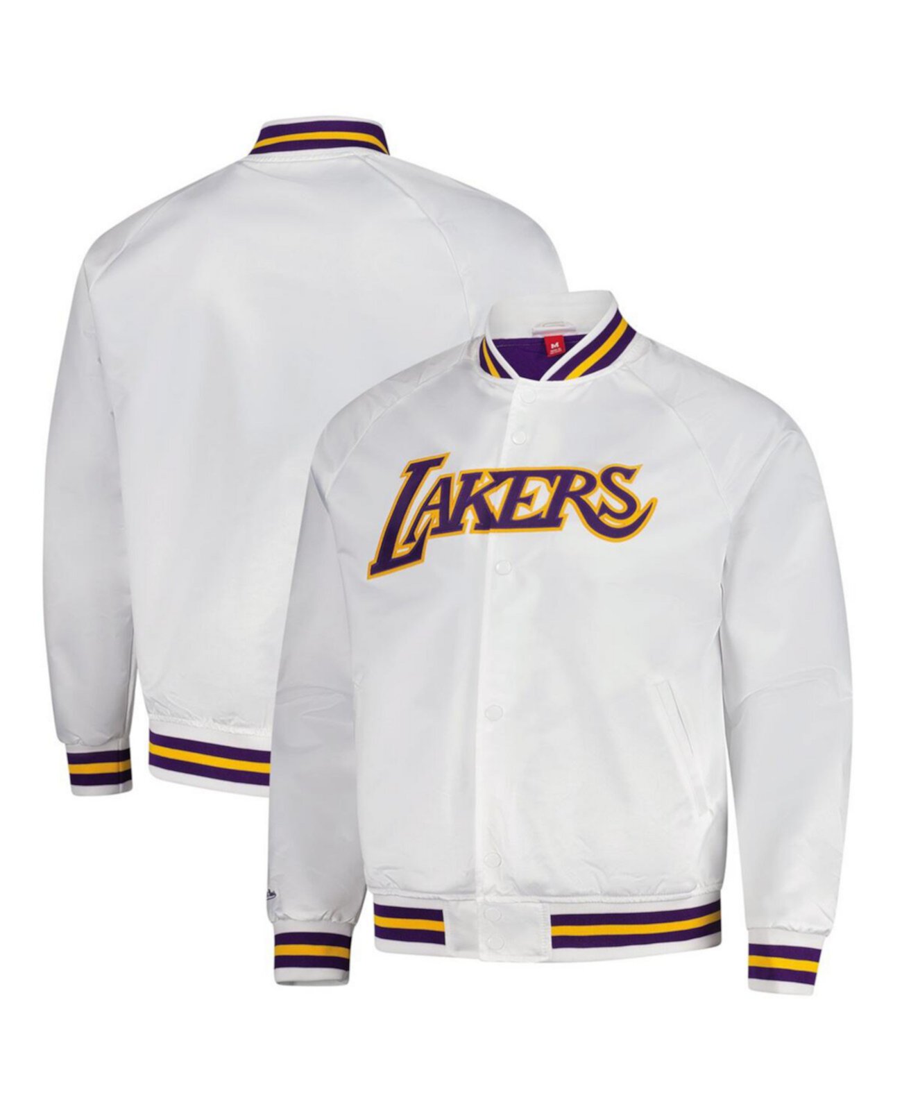 Мужская белая куртка Los Angeles Lakers Hardwood Classics Throwback с накладкой, сатин, полный замок Mitchell & Ness