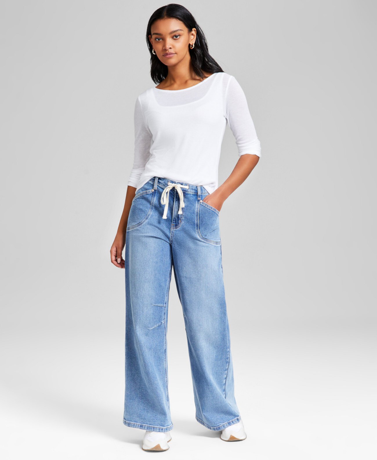 Petite Drawstring Wide-Leg Jeans, Exclusively at Macy's And Now This