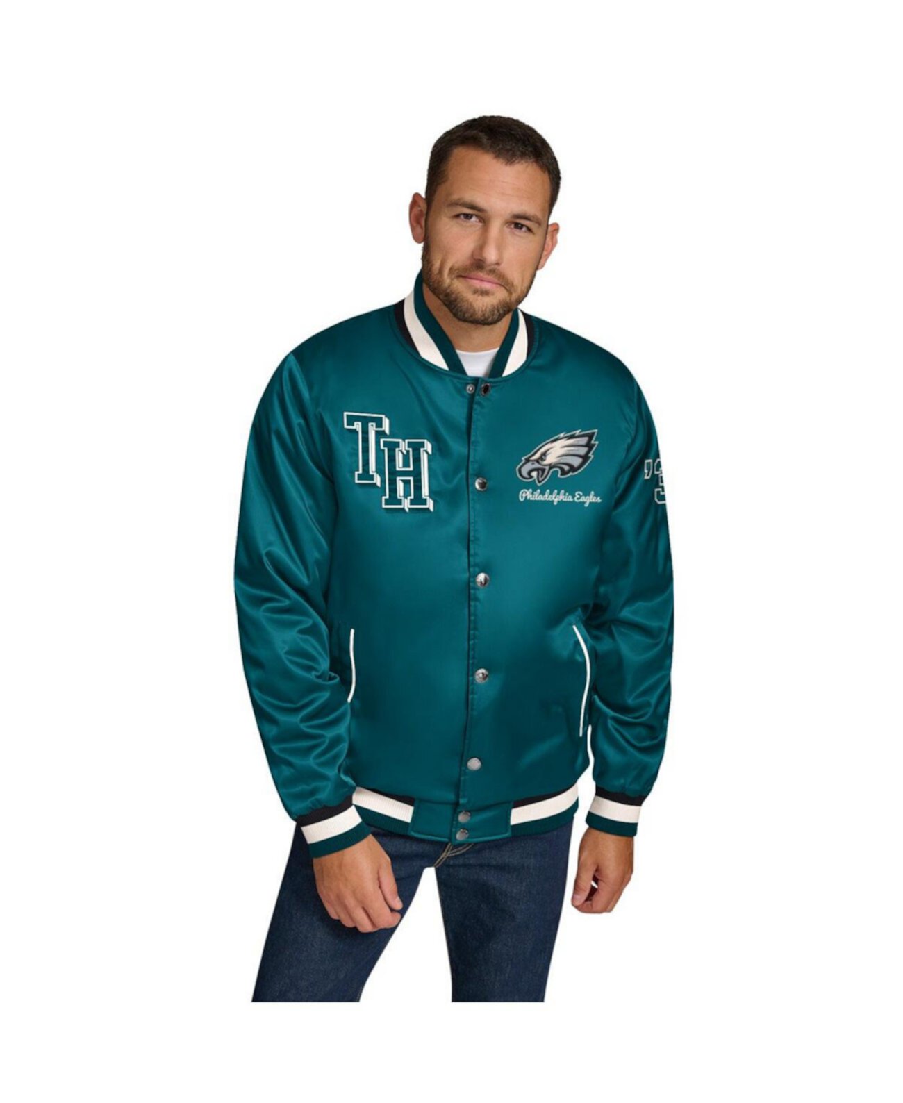 Men's Midnight Green Philadelphia Eagles Dante Full-Snap Satin Jacket Tommy Hilfiger