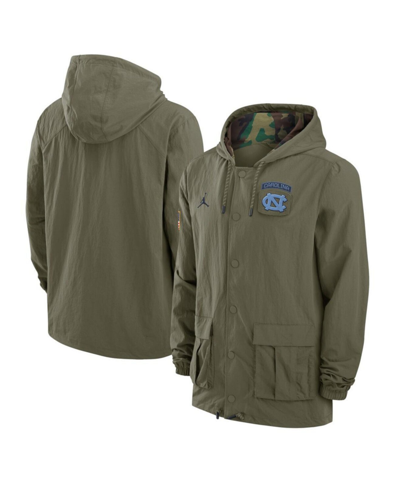 Men's Olive/Camo North Carolina Tar Heels 2024 Military Appreciation Full-Snap Hoodie Military Jacket Jordan