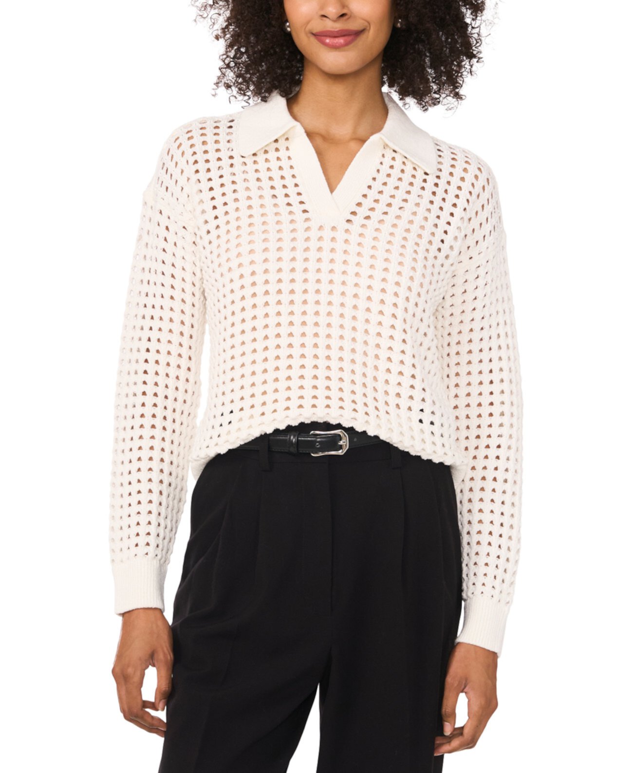 Women's Mesh Stitch Johnny-Collar Sweater Vince Camuto