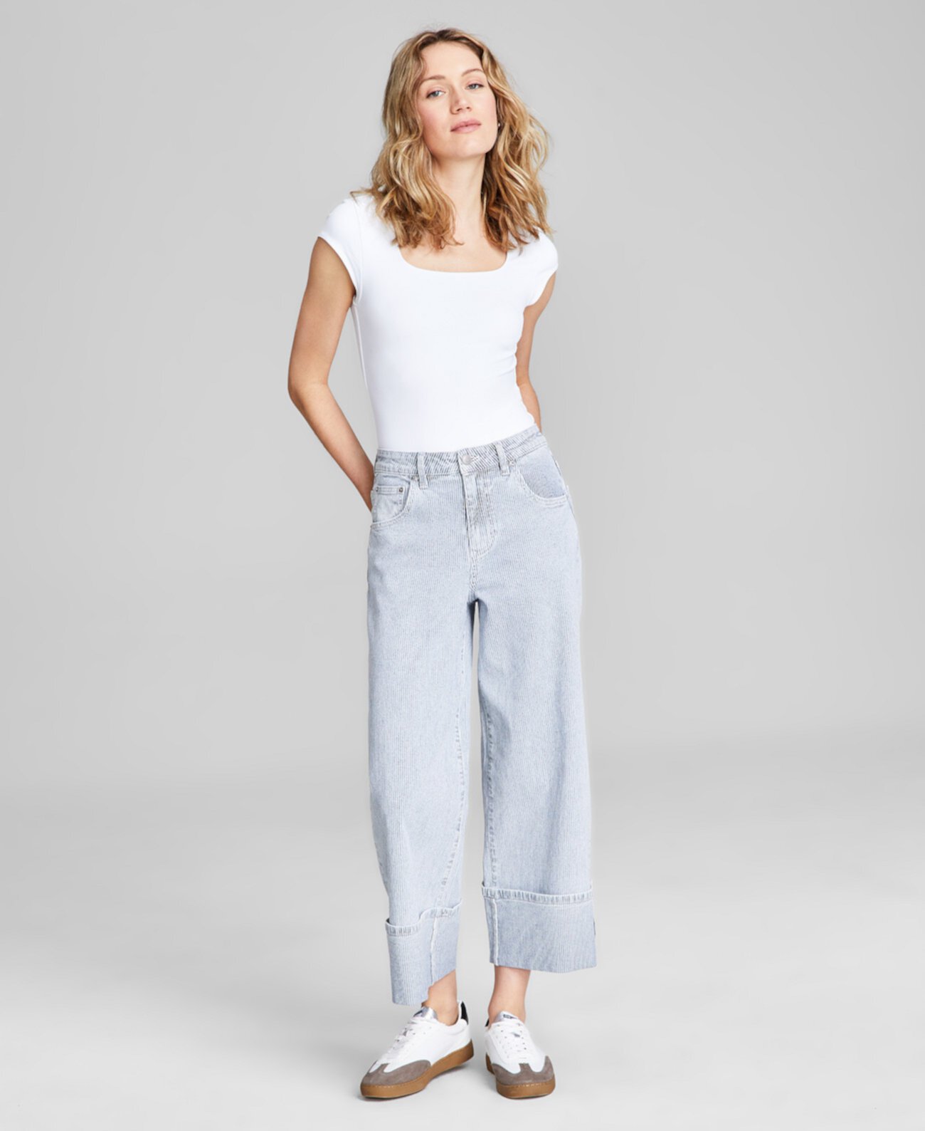 Women's Striped-Denim Cuffed Wide-Leg Jeans, Exclusively at Macy's And Now This