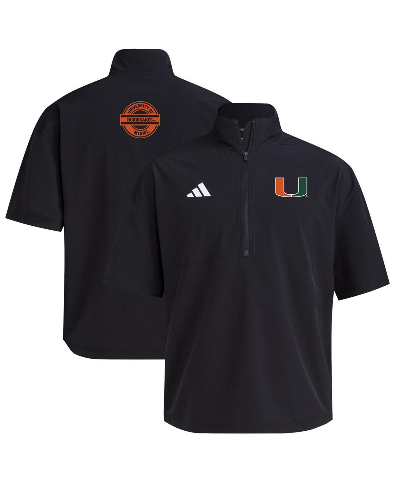 Мужская черная тренировочная куртка Miami Hurricanes 2024 с коротким рукавом и молнией от Adidas Adidas