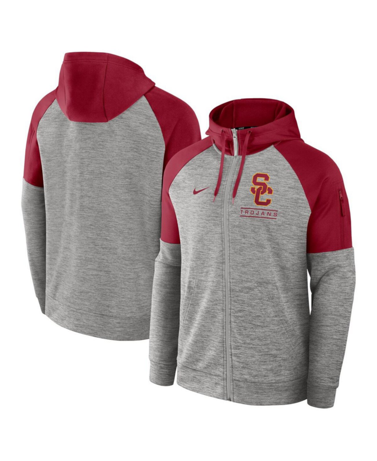 Men's Heather Gray USC Trojans Fitness Raglan Performance Full-Zip Hoodie Nike