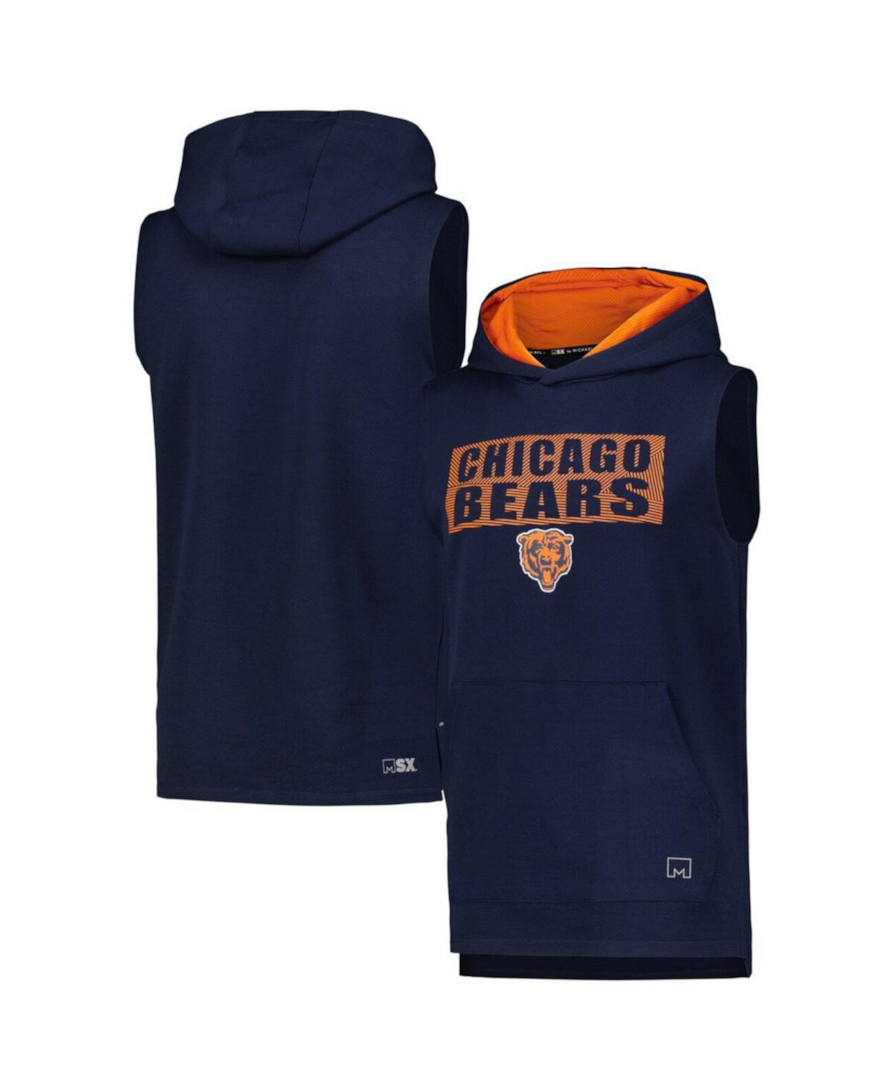 Men's Navy Chicago Bears Marathon Sleeveless Pullover Hoodie MSX by Michael Strahan