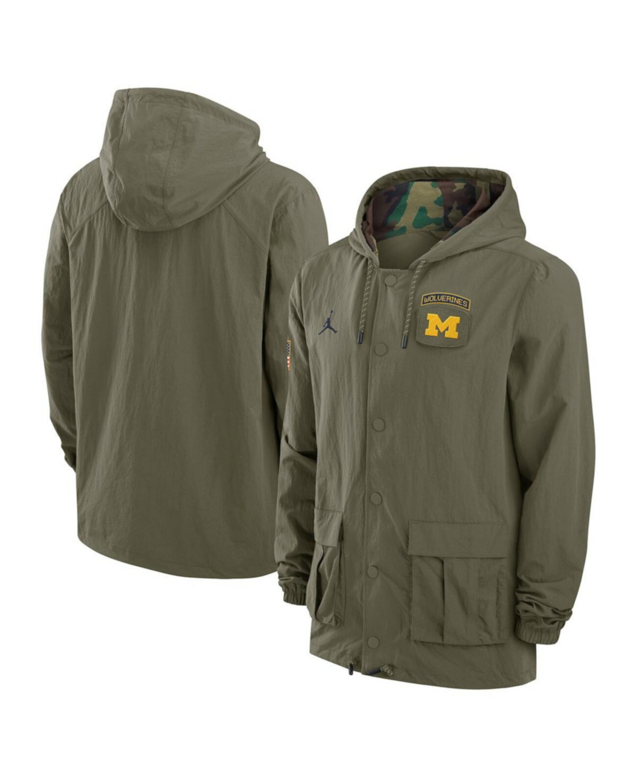 Men's Olive Michigan Wolverines 2024 Military Appreciation Full-Snap Hoodie Military Jacket Jordan