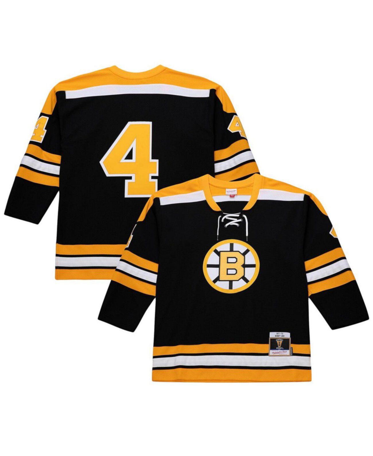 Мужская черная форма Bobby Orr Boston Bruins 1971/72 Blue Line 2.0 с длинными рукавами и вышитыми нашивками Mitchell & Ness