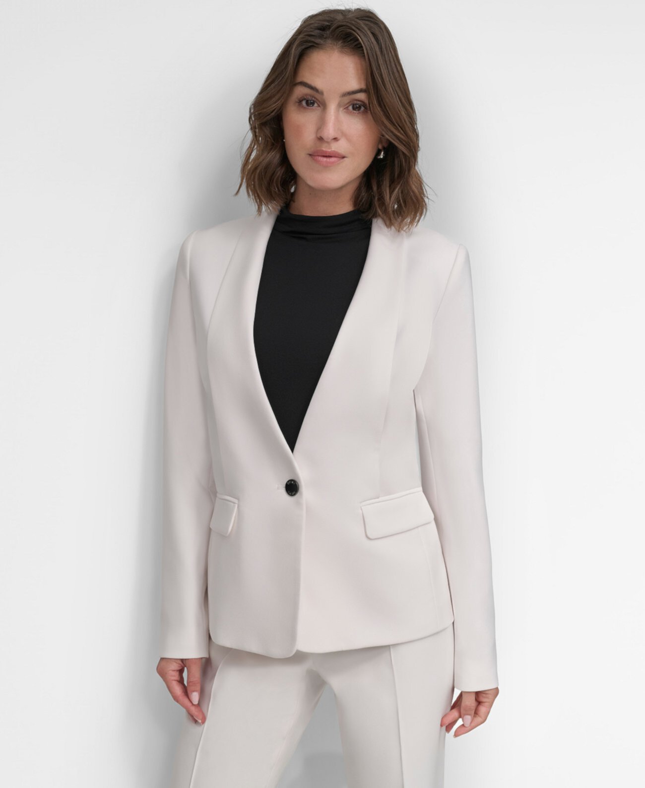 Petite Collarless One-Button Blazer Dkny