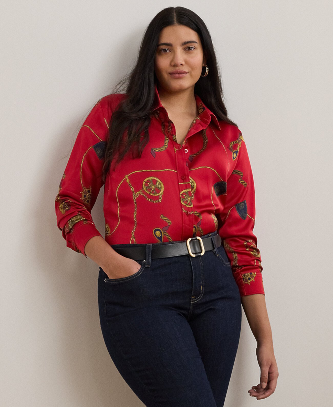 Plus Size Belting-Print Charmeuse Shirt LAUREN Ralph Lauren