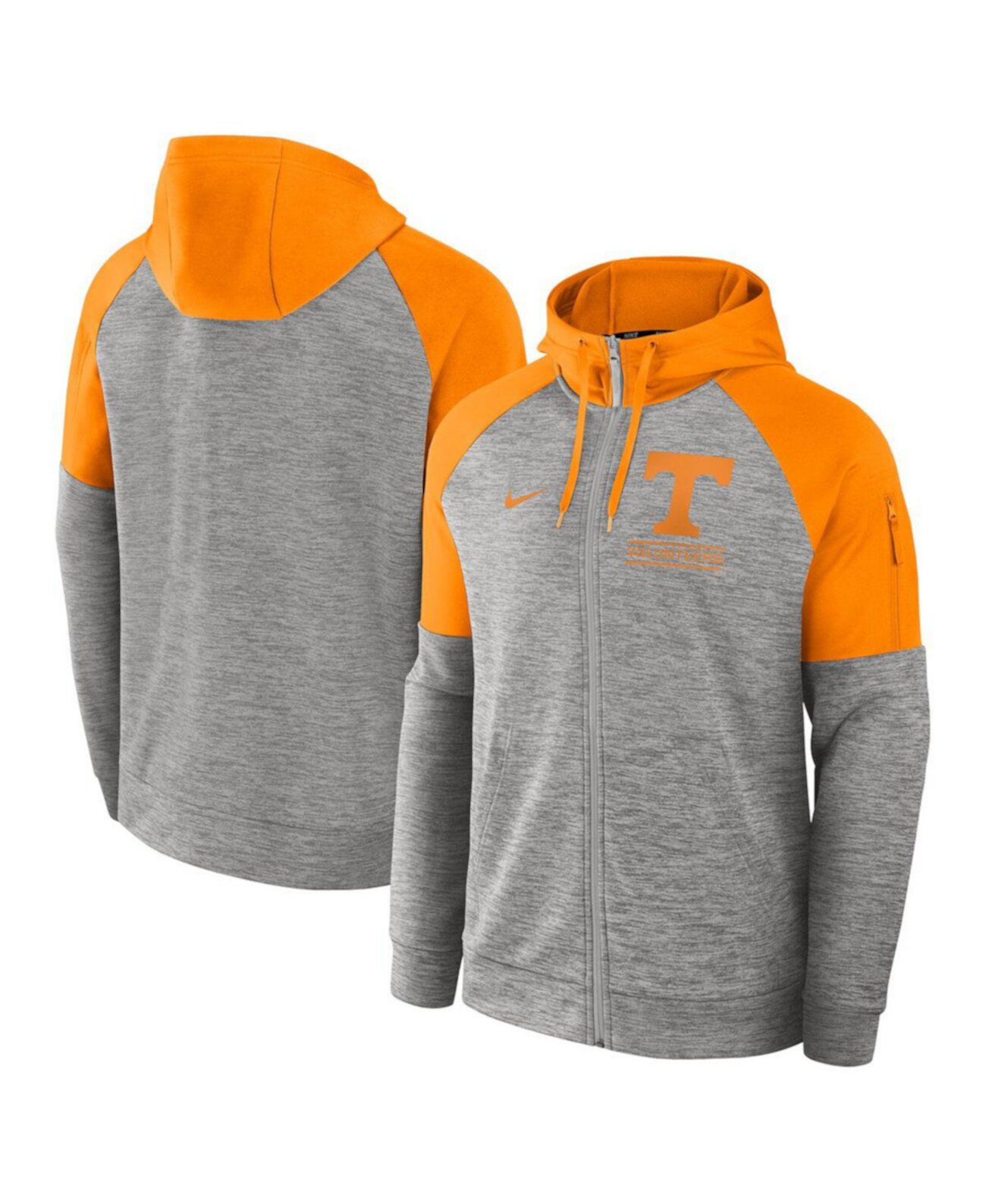 Men's Heather Gray Tennessee Volunteers Fitness Raglan Performance Full-Zip Hoodie Nike