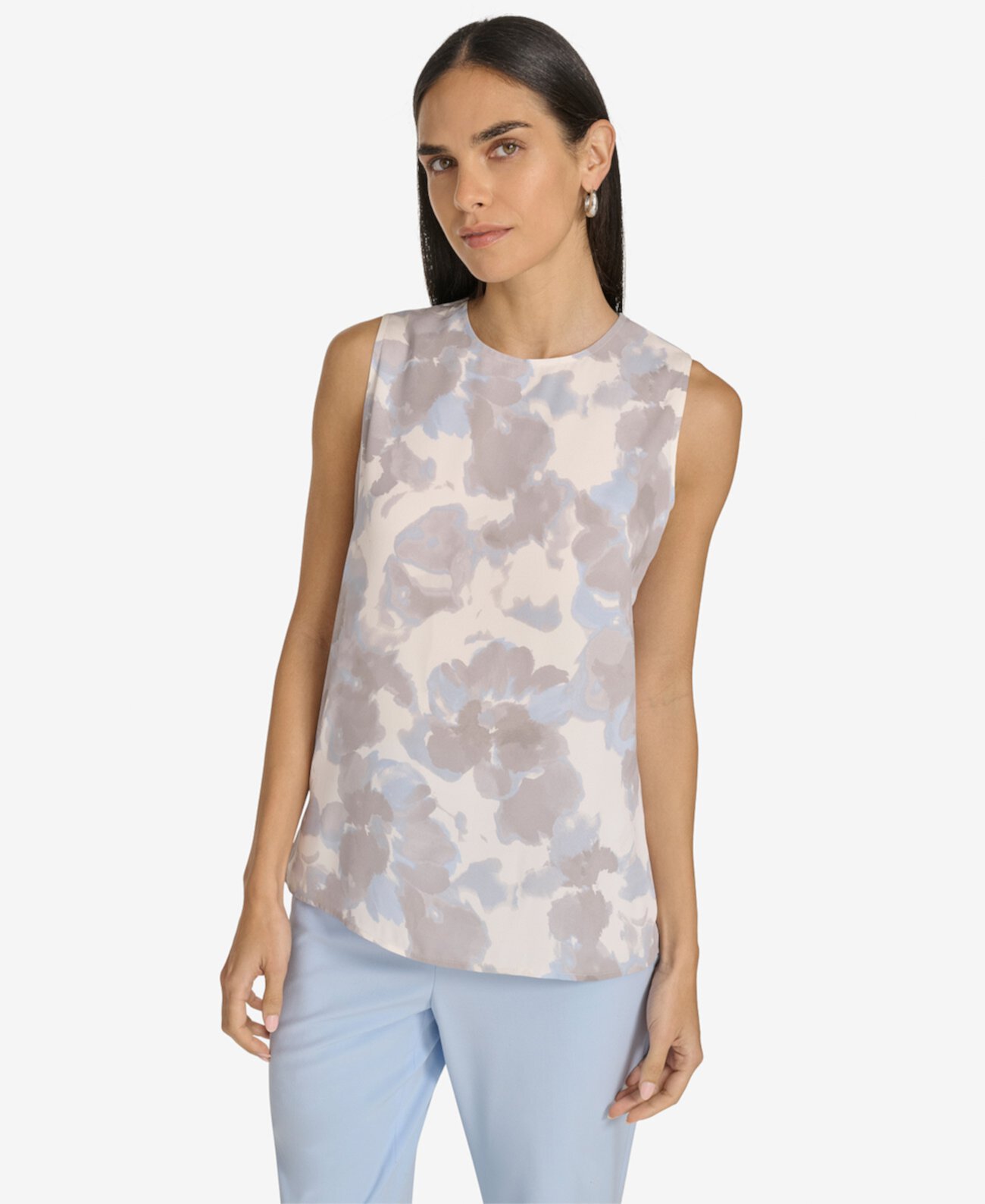 Women's Printed Crewneck Sleeveless Blouse Calvin Klein