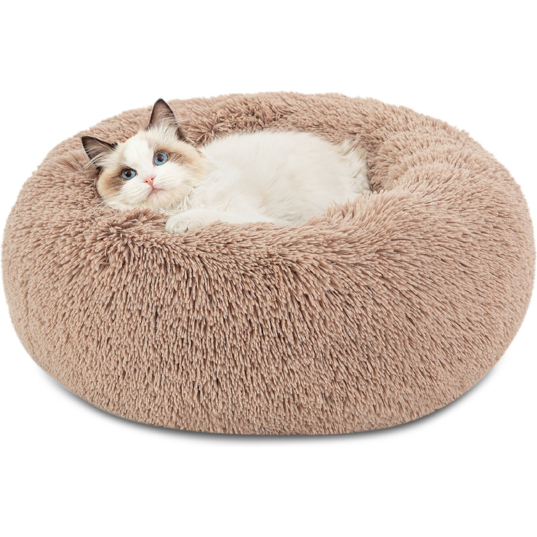 Bedsure Calming Fluffy Plush Faux Fur Orthopedic Anti-Slip Donut Dog & Cat Bed with Removable Cover Bedsure